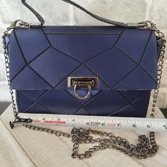 Emilio Pepe Handbags - Emilio Pepe Italy Crossbody Bag Geometric Dk Cobalt Blue Shiny Purse Handbag